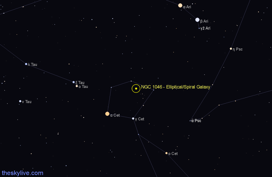 Finder chart NGC 1046 - Elliptical/Spiral Galaxy in Cetus star