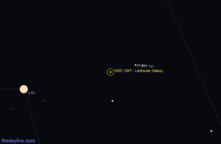 Finder chart NGC 1047 - Lenticular Galaxy in Cetus star