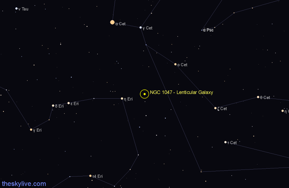 Finder chart NGC 1047 - Lenticular Galaxy in Cetus star