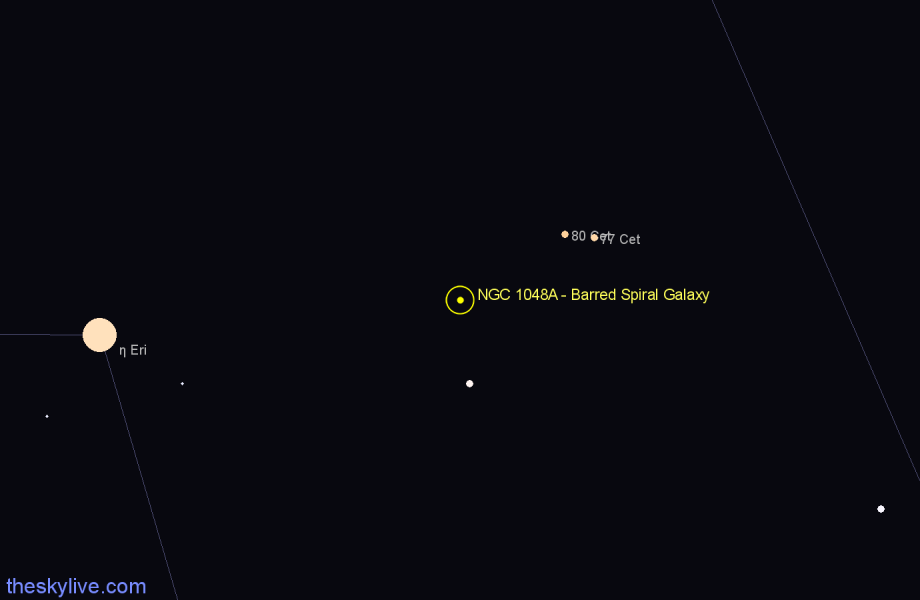 Finder chart NGC 1048A - Barred Spiral Galaxy in Cetus star