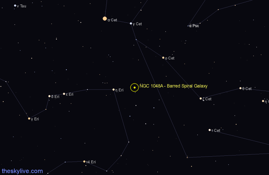 Finder chart NGC 1048A - Barred Spiral Galaxy in Cetus star