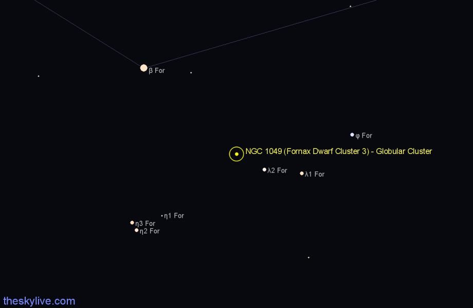 Finder chart NGC 1049 (Fornax Dwarf Cluster 3) - Globular Cluster in Fornax star