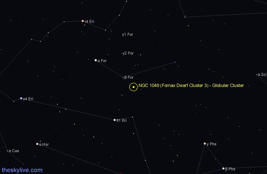 Finder chart NGC 1049 (Fornax Dwarf Cluster 3) - Globular Cluster in Fornax star