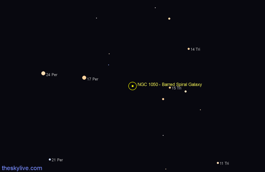 Finder chart NGC 1050 - Barred Spiral Galaxy in Perseus star