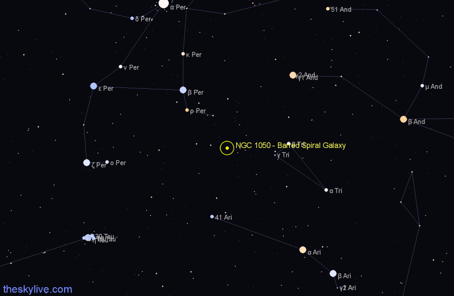 Finder chart NGC 1050 - Barred Spiral Galaxy in Perseus star