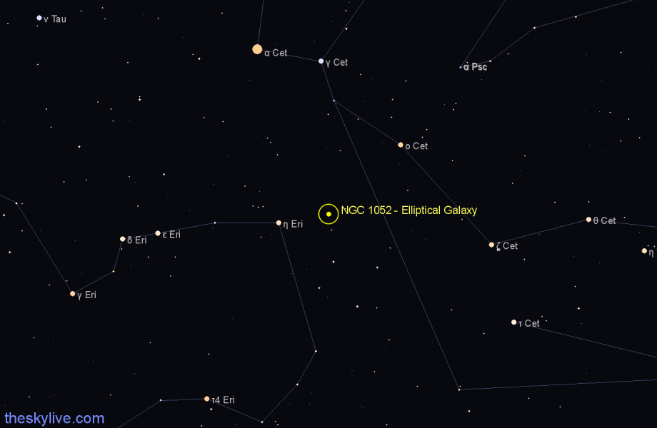 Finder chart NGC 1052 - Elliptical Galaxy in Cetus star