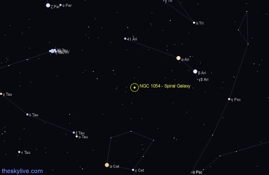 Finder chart NGC 1054 - Spiral Galaxy in Aries star