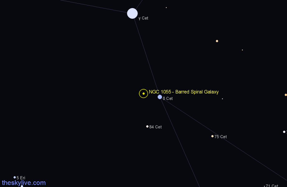 Finder chart NGC 1055 - Barred Spiral Galaxy in Cetus star