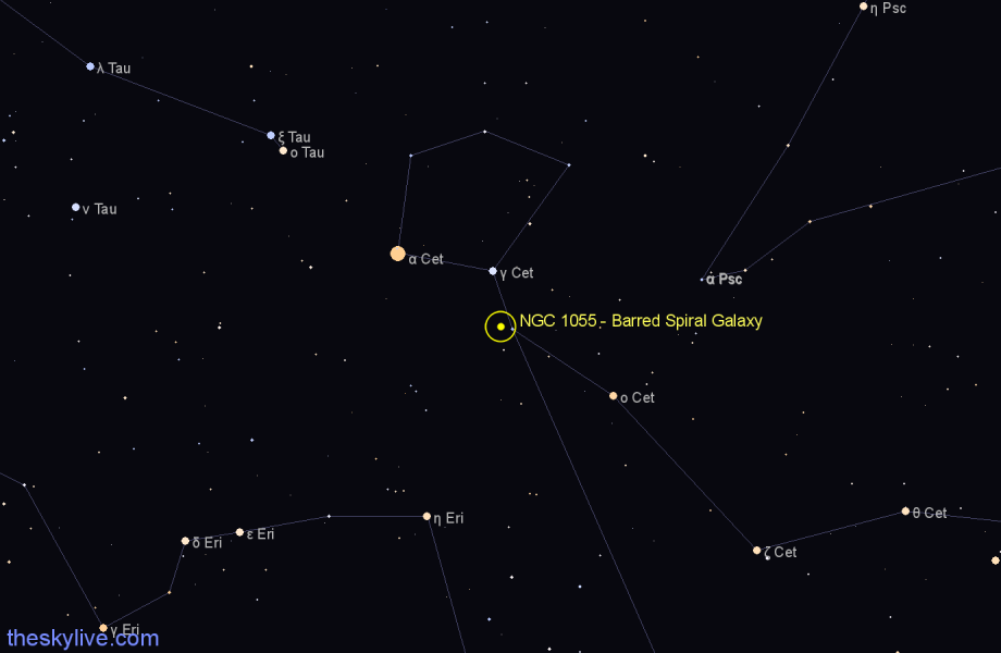 Finder chart NGC 1055 - Barred Spiral Galaxy in Cetus star