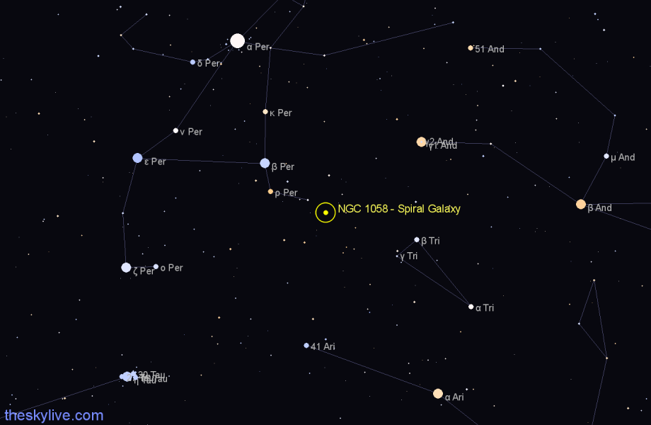 Finder chart NGC 1058 - Spiral Galaxy in Perseus star