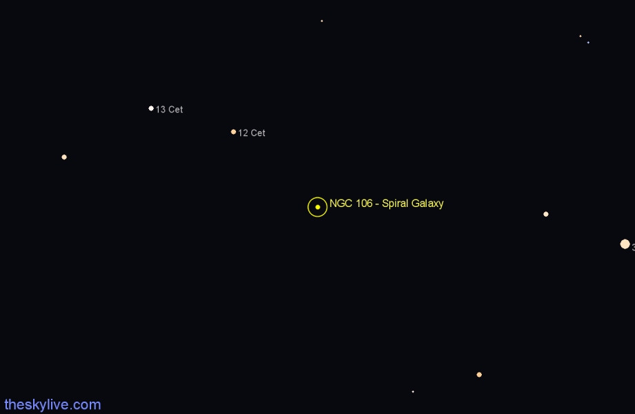 Finder chart NGC 106 - Spiral Galaxy in Pisces star