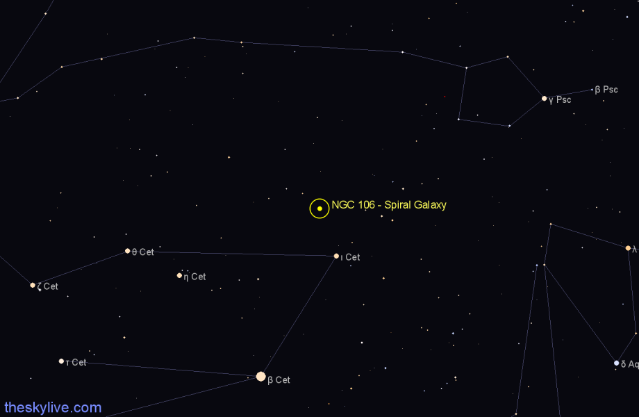 Finder chart NGC 106 - Spiral Galaxy in Pisces star