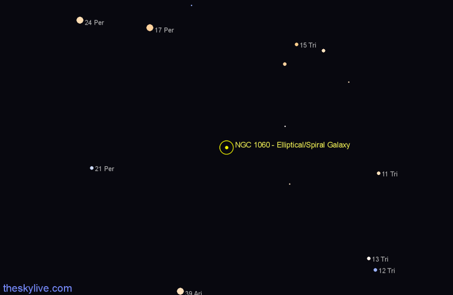 Finder chart NGC 1060 - Elliptical/Spiral Galaxy in Triangulum star