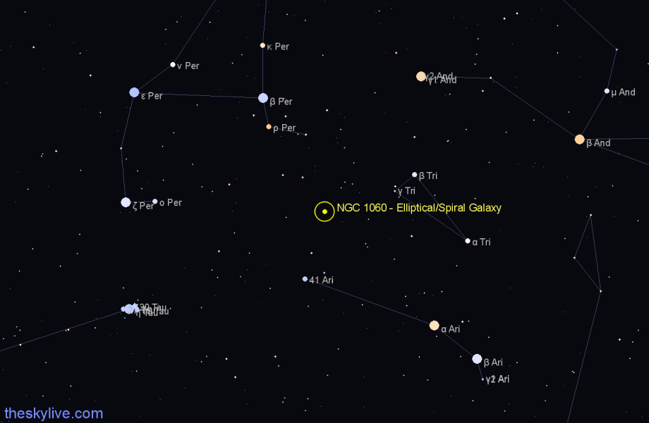 Finder chart NGC 1060 - Elliptical/Spiral Galaxy in Triangulum star