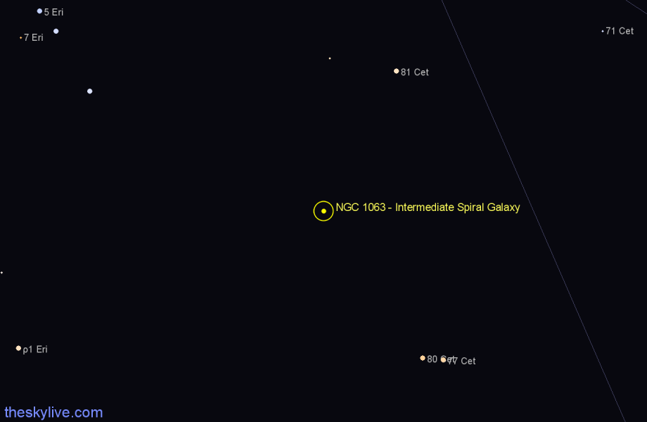 Finder chart NGC 1063 - Intermediate Spiral Galaxy in Cetus star