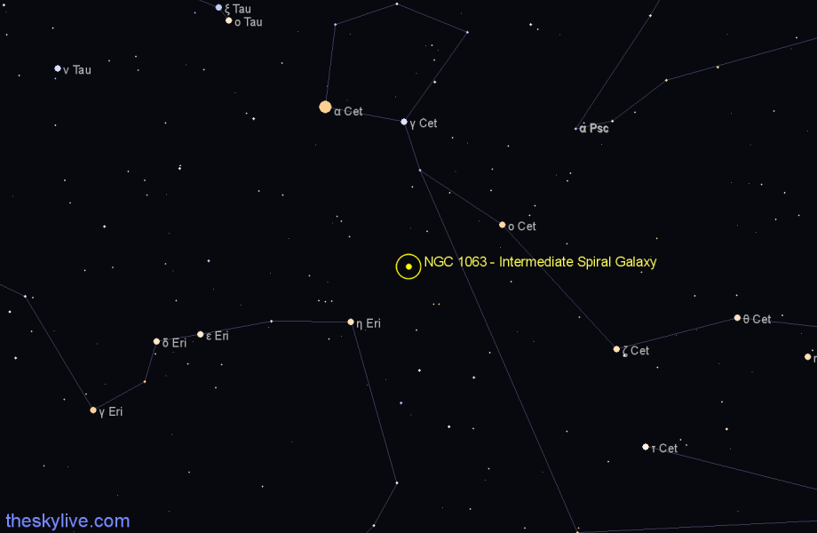 Finder chart NGC 1063 - Intermediate Spiral Galaxy in Cetus star