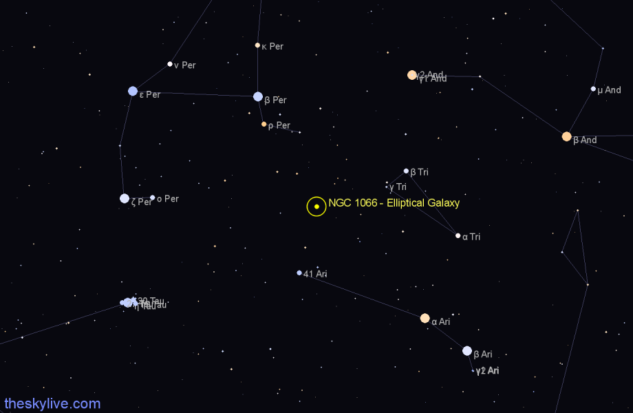 Finder chart NGC 1066 - Elliptical Galaxy in Triangulum star