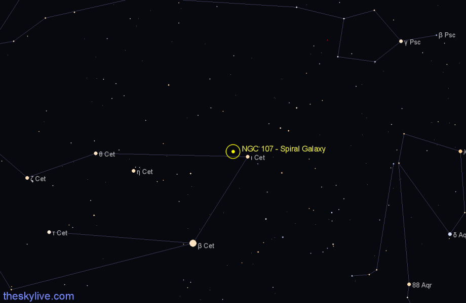 Finder chart NGC 107 - Spiral Galaxy in Cetus star