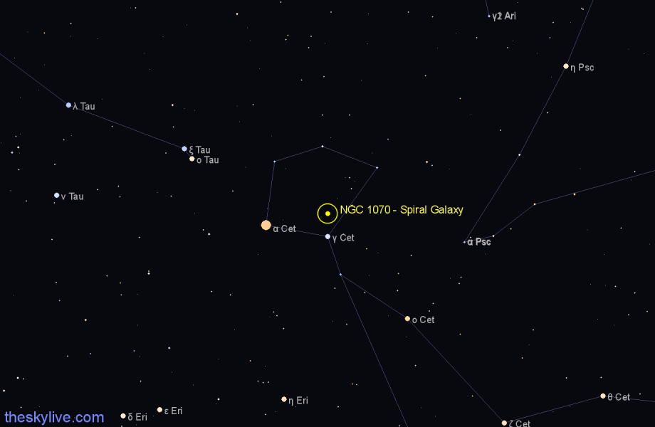 Finder chart NGC 1070 - Spiral Galaxy in Cetus star