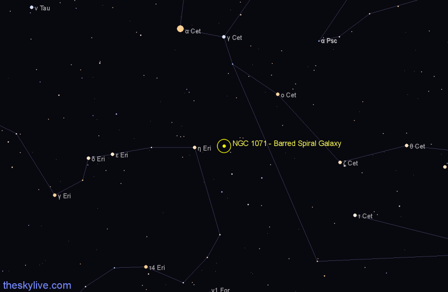 Finder chart NGC 1071 - Barred Spiral Galaxy in Cetus star