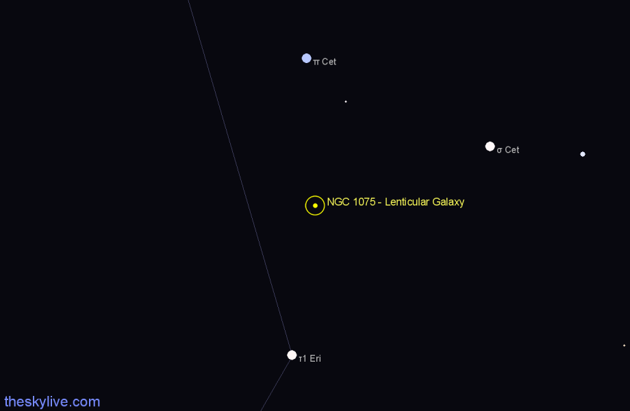 Finder chart NGC 1075 - Lenticular Galaxy in Cetus star