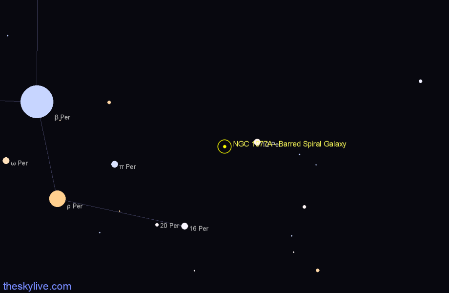 Finder chart NGC 1077A - Barred Spiral Galaxy in Perseus star
