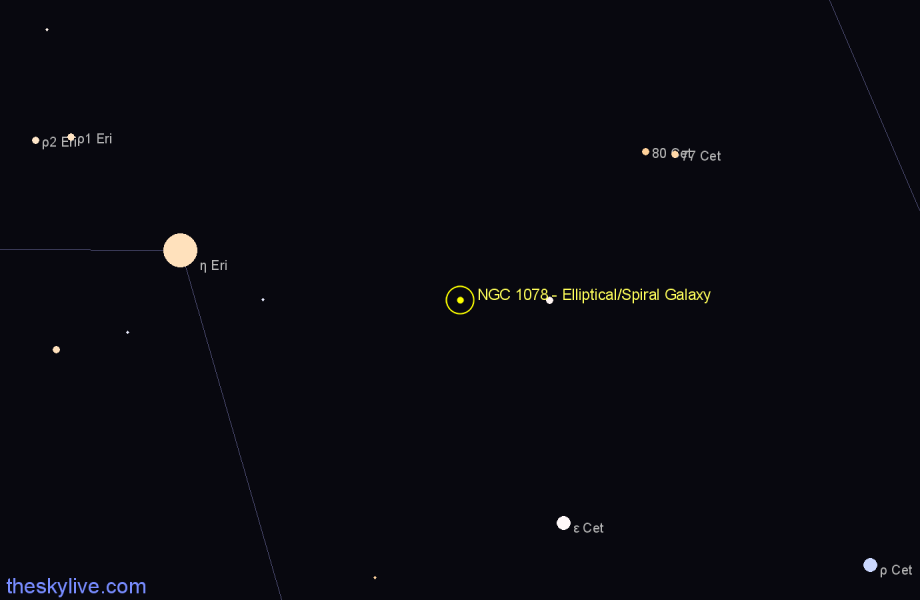 Finder chart NGC 1078 - Elliptical/Spiral Galaxy in Cetus star