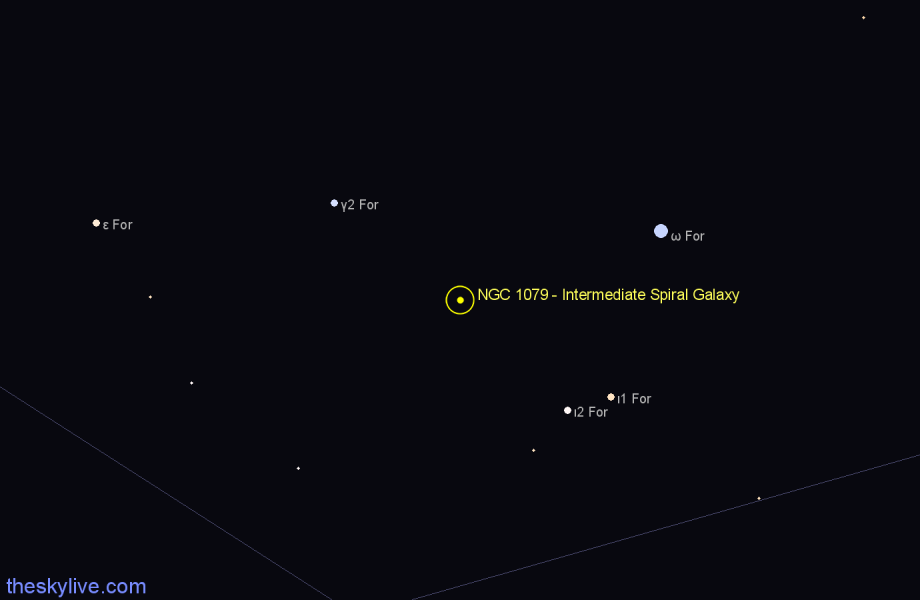 Finder chart NGC 1079 - Intermediate Spiral Galaxy in Fornax star