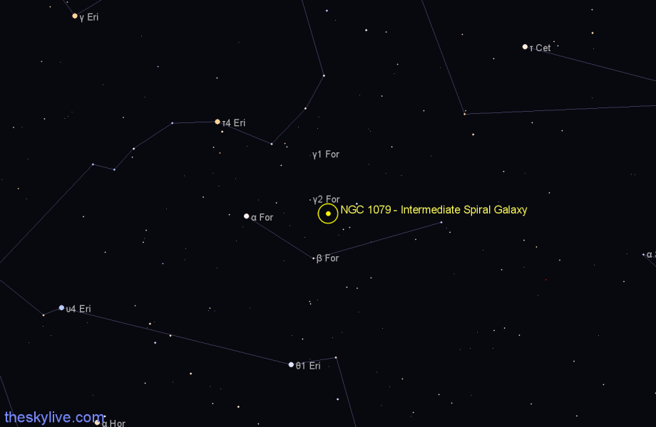 Finder chart NGC 1079 - Intermediate Spiral Galaxy in Fornax star