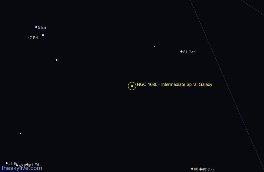 Finder chart NGC 1080 - Intermediate Spiral Galaxy in Eridanus star