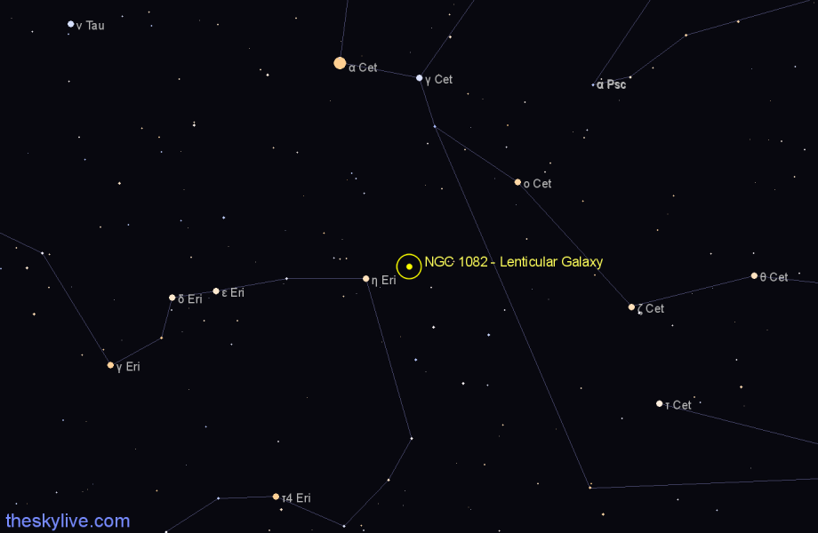 Finder chart NGC 1082 - Lenticular Galaxy in Eridanus star