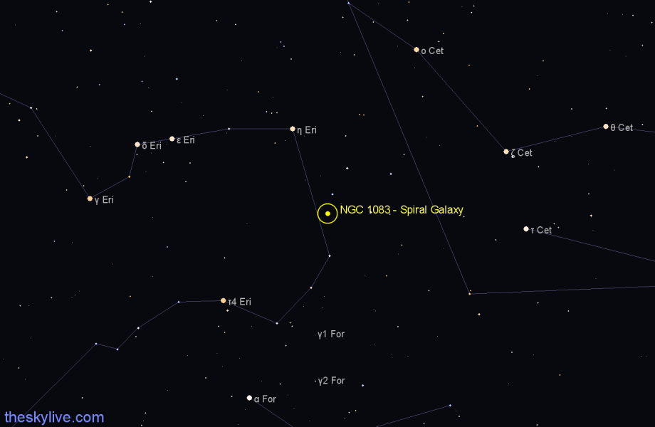 Finder chart NGC 1083 - Spiral Galaxy in Eridanus star