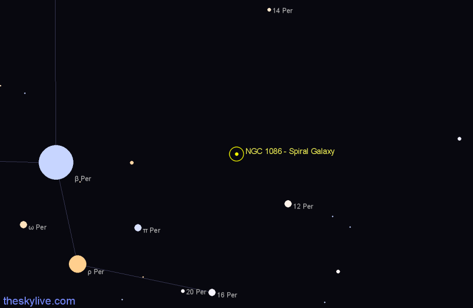 Finder chart NGC 1086 - Spiral Galaxy in Perseus star