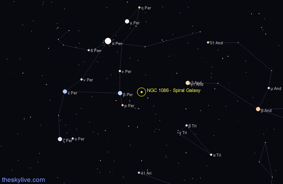 Finder chart NGC 1086 - Spiral Galaxy in Perseus star