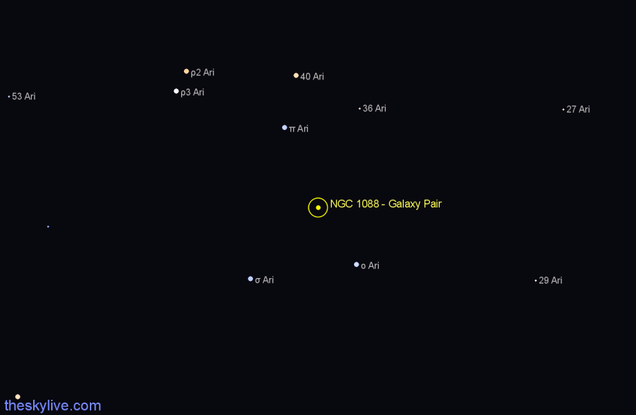 Finder chart NGC 1088 - Galaxy Pair in Aries star