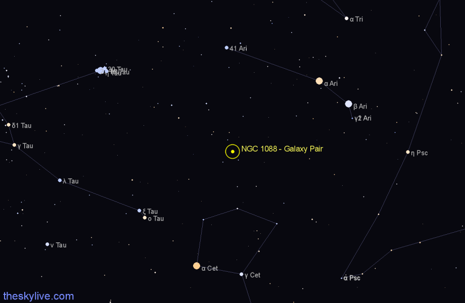 Finder chart NGC 1088 - Galaxy Pair in Aries star