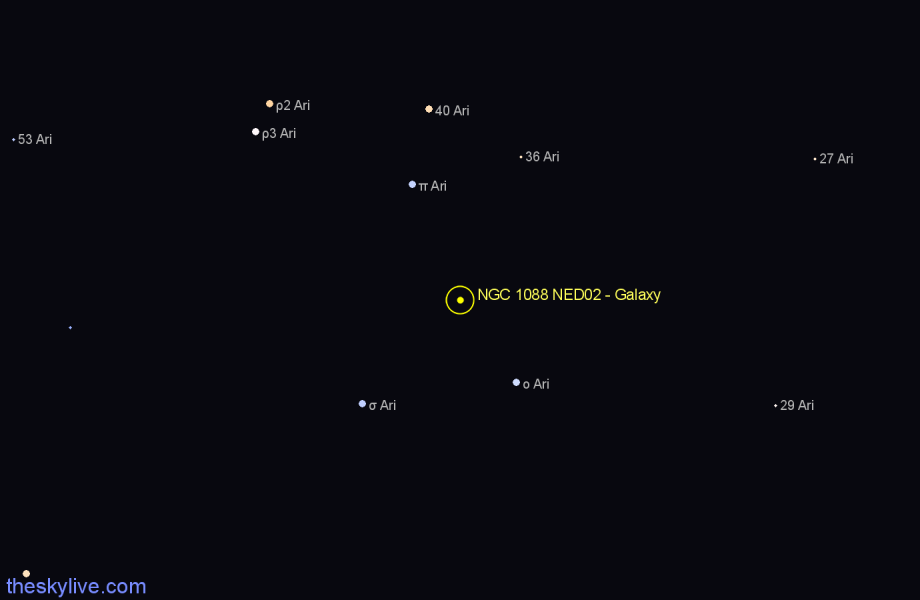 Finder chart NGC 1088 NED02 - Galaxy in Aries star