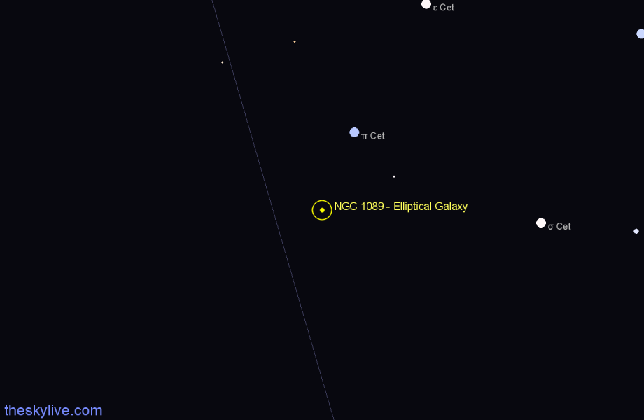Finder chart NGC 1089 - Elliptical Galaxy in Eridanus star