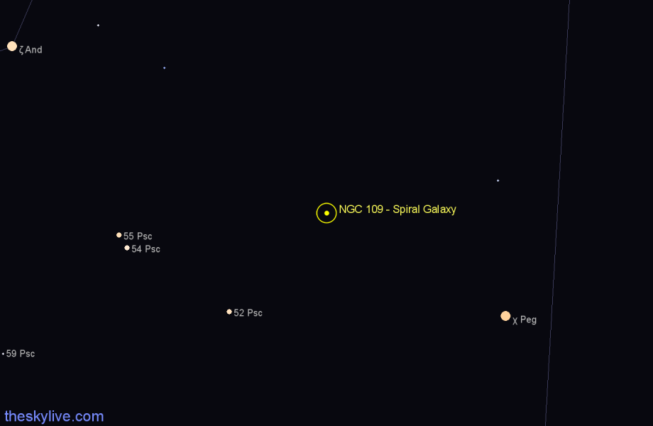 Finder chart NGC 109 - Spiral Galaxy in Andromeda star