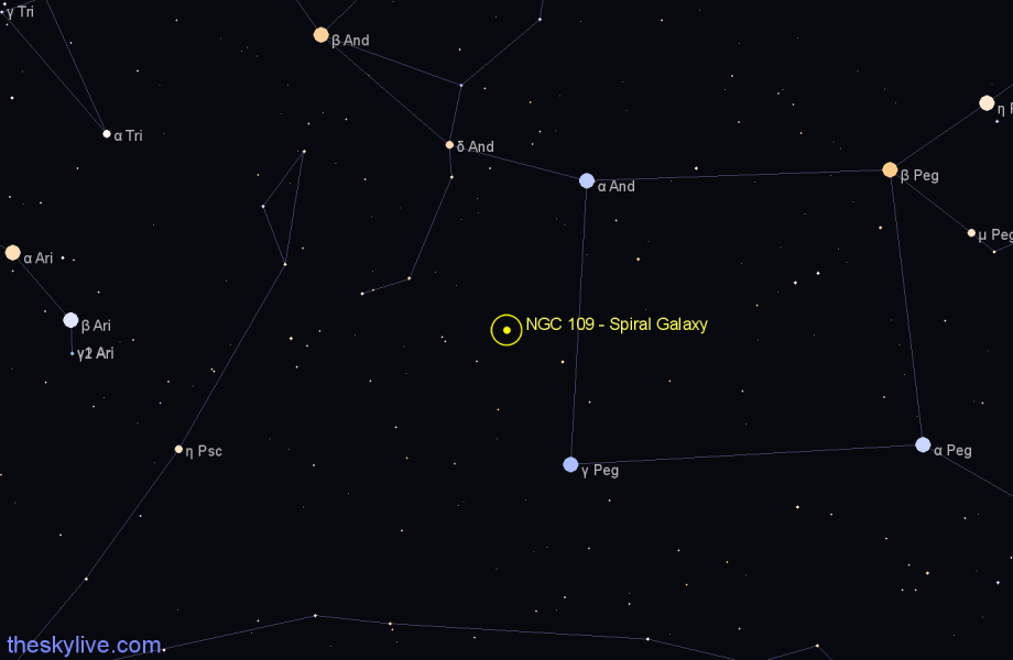 Finder chart NGC 109 - Spiral Galaxy in Andromeda star