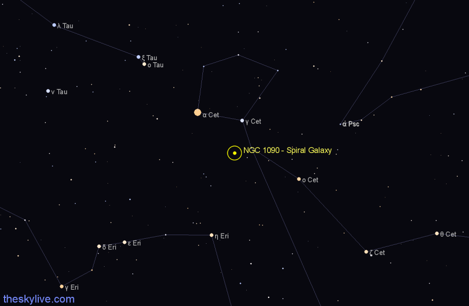 Finder chart NGC 1090 - Spiral Galaxy in Cetus star