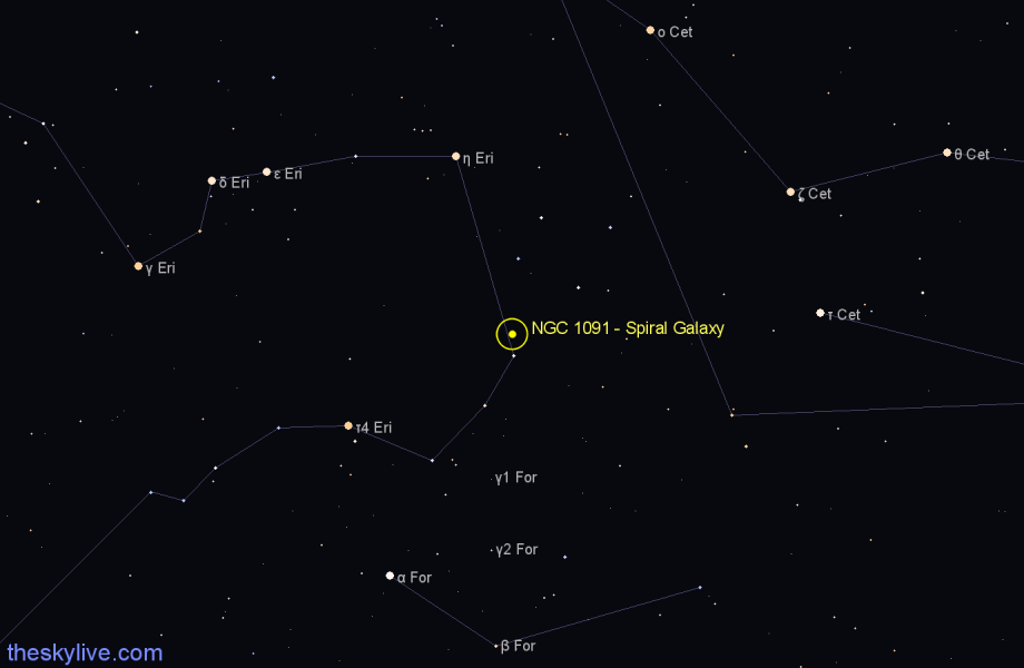 Finder chart NGC 1091 - Spiral Galaxy in Eridanus star