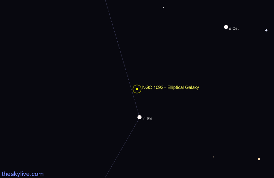 Finder chart NGC 1092 - Elliptical Galaxy in Eridanus star
