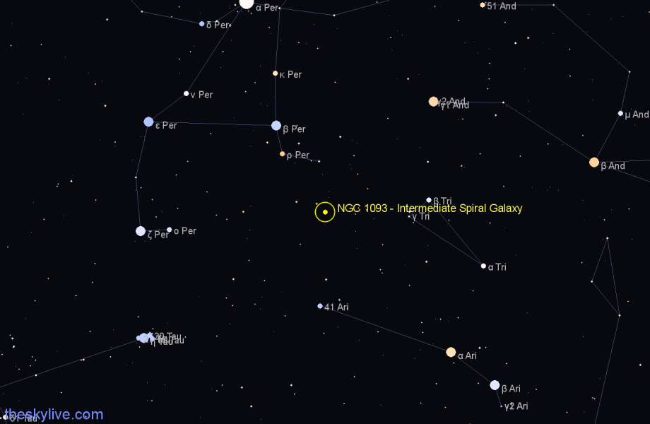 Finder chart NGC 1093 - Intermediate Spiral Galaxy in Triangulum star