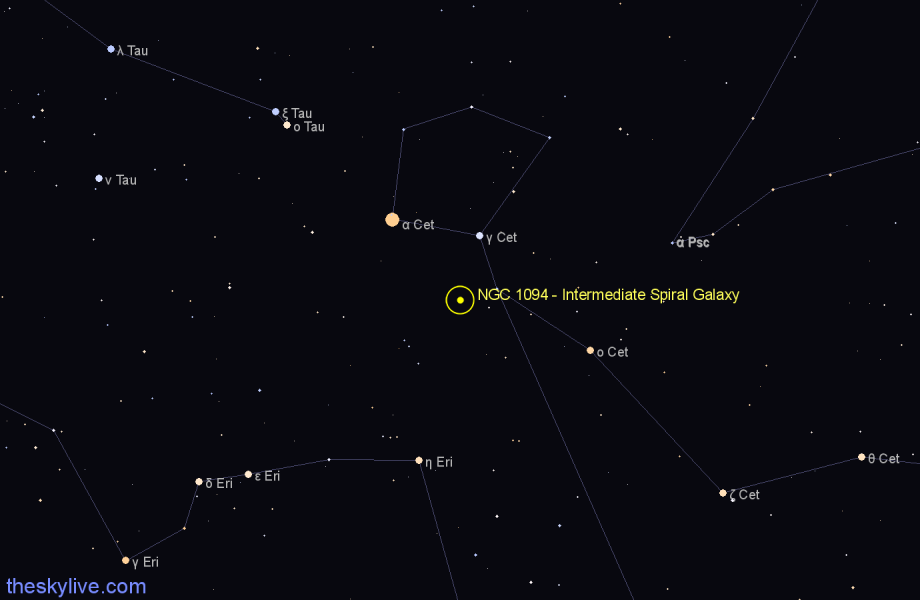 Finder chart NGC 1094 - Intermediate Spiral Galaxy in Cetus star