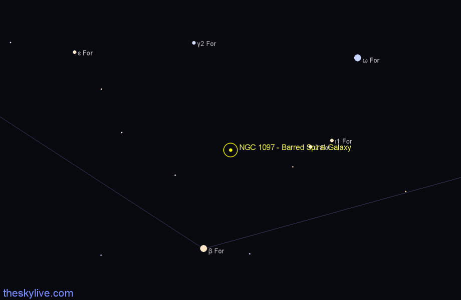 Finder chart NGC 1097 - Barred Spiral Galaxy in Fornax star
