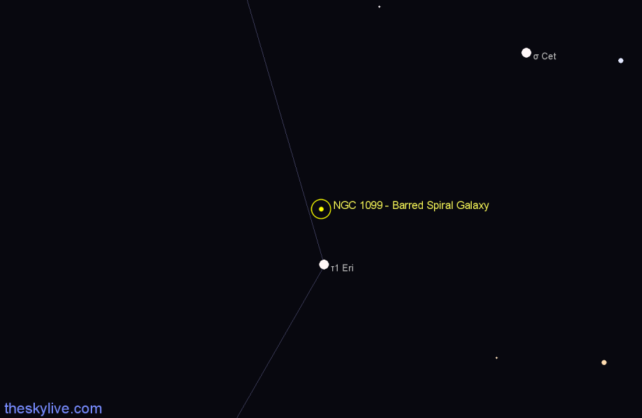 Finder chart NGC 1099 - Barred Spiral Galaxy in Eridanus star