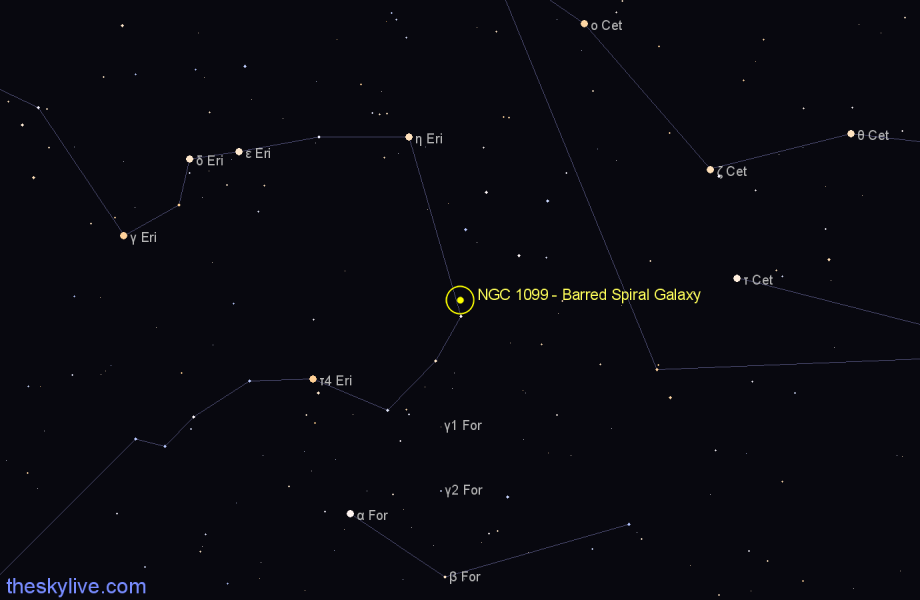 Finder chart NGC 1099 - Barred Spiral Galaxy in Eridanus star