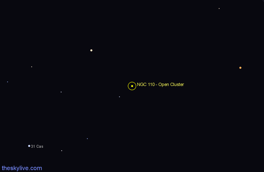 Finder chart NGC 110 - Open Cluster in Cassiopeia star