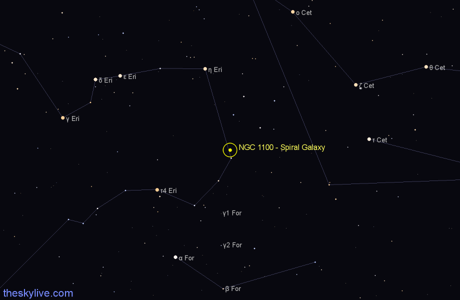 Finder chart NGC 1100 - Spiral Galaxy in Eridanus star